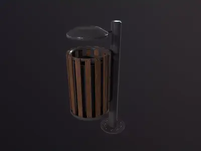 Wood Trash Bin 3D Model Low-poly 3D model