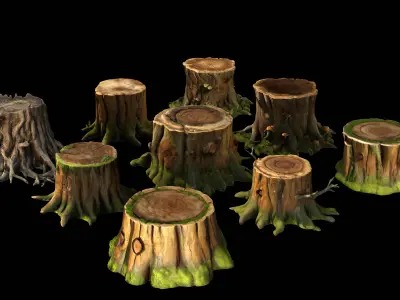 Tree Stumps Pack Low-poly 3D model