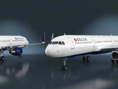  Delta Air Lines Airbus A321 with Cabin and Cockpit Rigged for Cinema 4D 