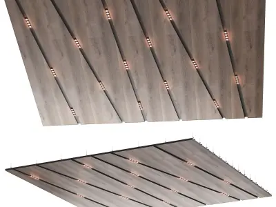 Wooden suspended ceiling with lighting 51 3D model