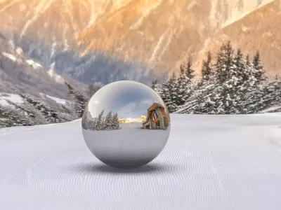 Luxury Alpine Wooden Chalet on Snowy Mountain Ski Slope HDRI  Low-poly 3D model