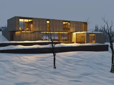 Modern Winter Cabin in snowy Scene Low-poly 3D model