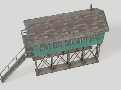 Green old gantry control tower Low-poly 3D model