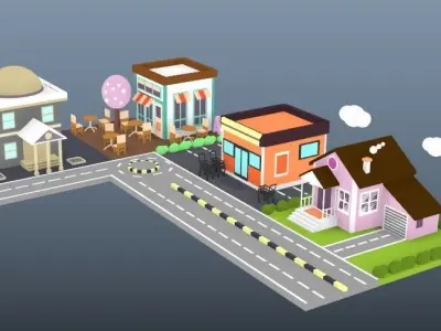 Small Town  Low-poly 3D model