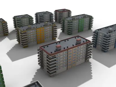 Blocks Buildings Residental Apartments Flats 26x Package Low-poly 3D model