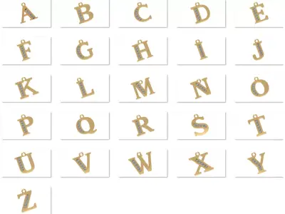 26 Alphabet pendant necklace charms 3dm models pack  3D print model