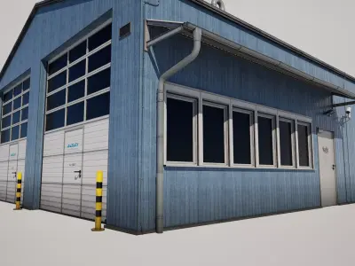  Industrial Workshop Building Garage Low-poly 3D model