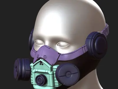 Gas mask respirator scifi futuristic 3d  Low-poly 3D model 45