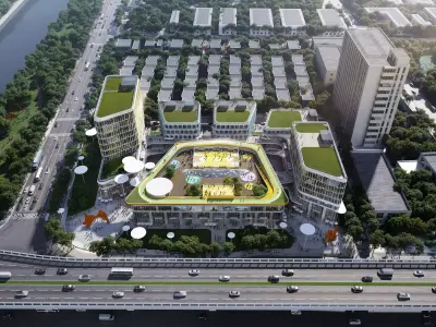 Modern Community Commercial Complex Aerial View 3D model