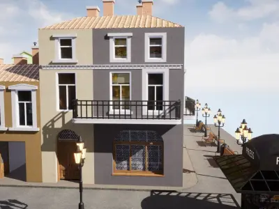 Modular European Quartal Building Low-poly 3D model