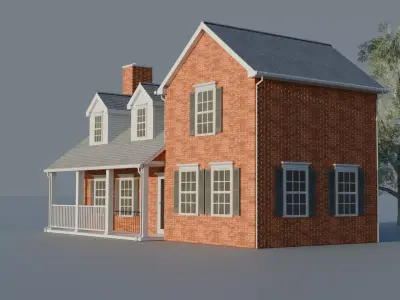 American Low Poly house 1 and Free Oak Tree - Game Ready Low-poly 3D model
