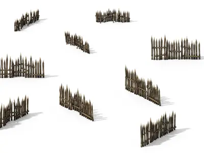 Game Pointed wood - fence 01 3D model