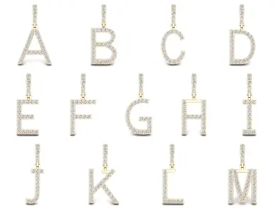 A to Z Collection-2 letter pendant gold with diamonds 3D Model Pack