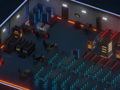 Mining Crypto Farm Pack Low-poly 3D model