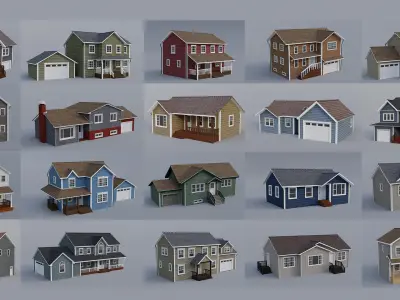 20 Low-poly Houses Collection 3D Model Pack