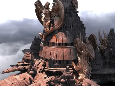 Lilith Temple Ship Statue Design Base Kitbash 3D model