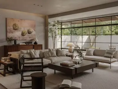 Wabi-sabi style living room Low-poly 3D model