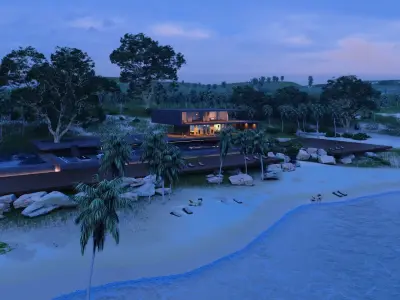 Folding modern architecture beach house villa vray 3dsmax 3D model