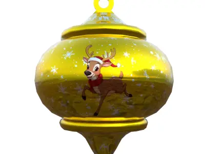 Cute Golden Reindeer Bauble  3D Model PBR  Low Poly Low-poly 3D model