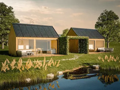 Symmetrical lake apartment units 3D model