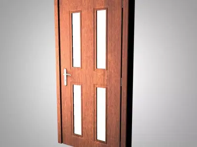 Four-Panel Frosted Glass Wooden Interior Door Low-poly 3D model