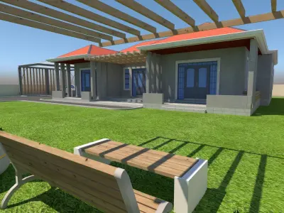 3 Bedroom Modern Bungalow With Interiors  and Landscaping Low-poly 3D model