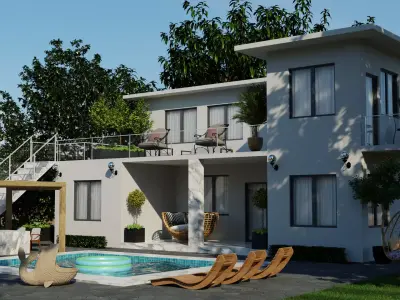 Blender Pool Villa Scene 3D model