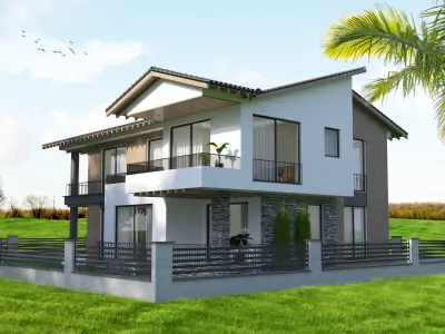 House with fence Low-poly 3D model get