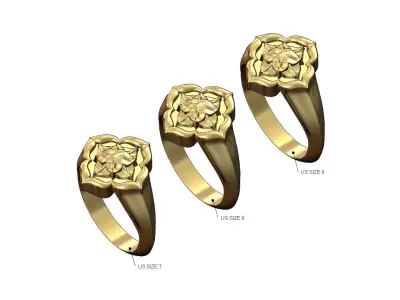 Corola flower ornament window signet ring US sizes  7 8 9 3D print model