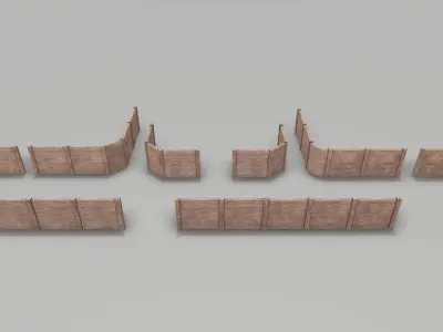 Modular Damaged Wooden Walls Low-poly 3D model