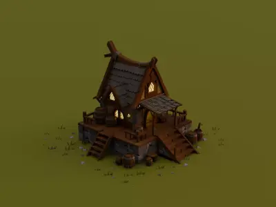 Stylized Medieval Wooden House Low Poly 3D Model 3D model