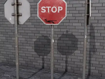 STOP Street Sign post-apocalyptic dirty painted rusty low poly Low-poly 3D model
