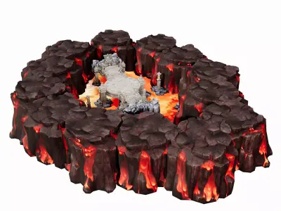 Stylized Lava Canyon Arena - Game-Ready Volcanic Map 3D model