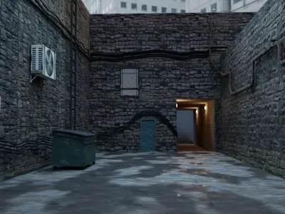 Alley alleyway with air conditioners Low-poly 3D model