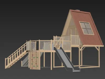 grove wooden game cabin playground 3D model