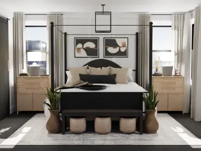 Black Metal Canopy Bed 3D model