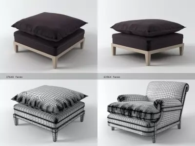 Maceda four different chairs and ottomans 3D model