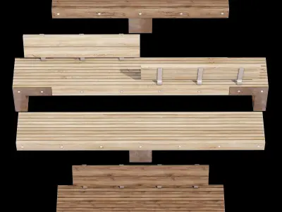 IDEAS set of wooden benches with metal brackets 3D model
