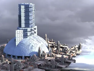 Sci-Fi Senators Building variation with city bellow 3D model 3D model
