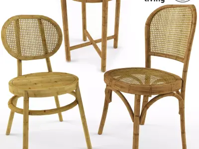 3 samples of Bodeco wooden rattan chair 3D model