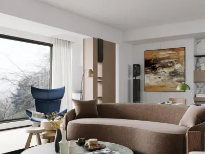 Modern Living Dining Room 3D Model 3D model