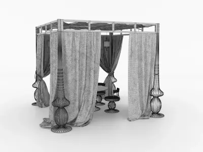 Patio Set with Curtains and Hanging Lanterns 3D model