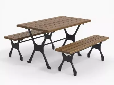 Weathered Urban Picnic Table 3D Model Low-poly 3D model