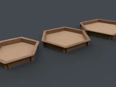 PBR Outdoor Wooden Sandbox Hexagon C Low-poly 3D model