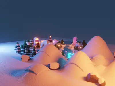 Winter Town 3D model Low-poly 3D model