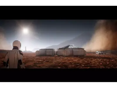 Martian base with rover and solar panels 3D model