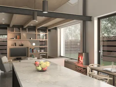 Kitchen and living room made with sketchup and Vray 5 3D model