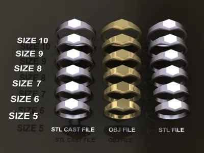 Dainty Thin Signet Ring Hexagon Mix Size 3D print model