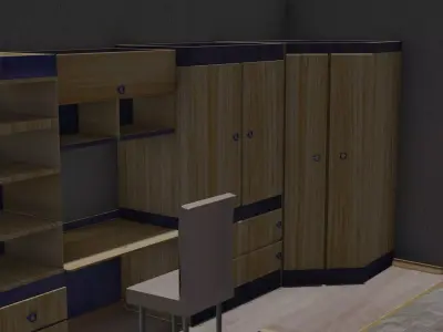 bedroom with desk and cupboards 3D model