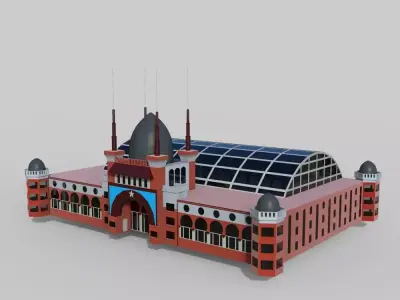 3d low poly building with solar panels on top 3D model